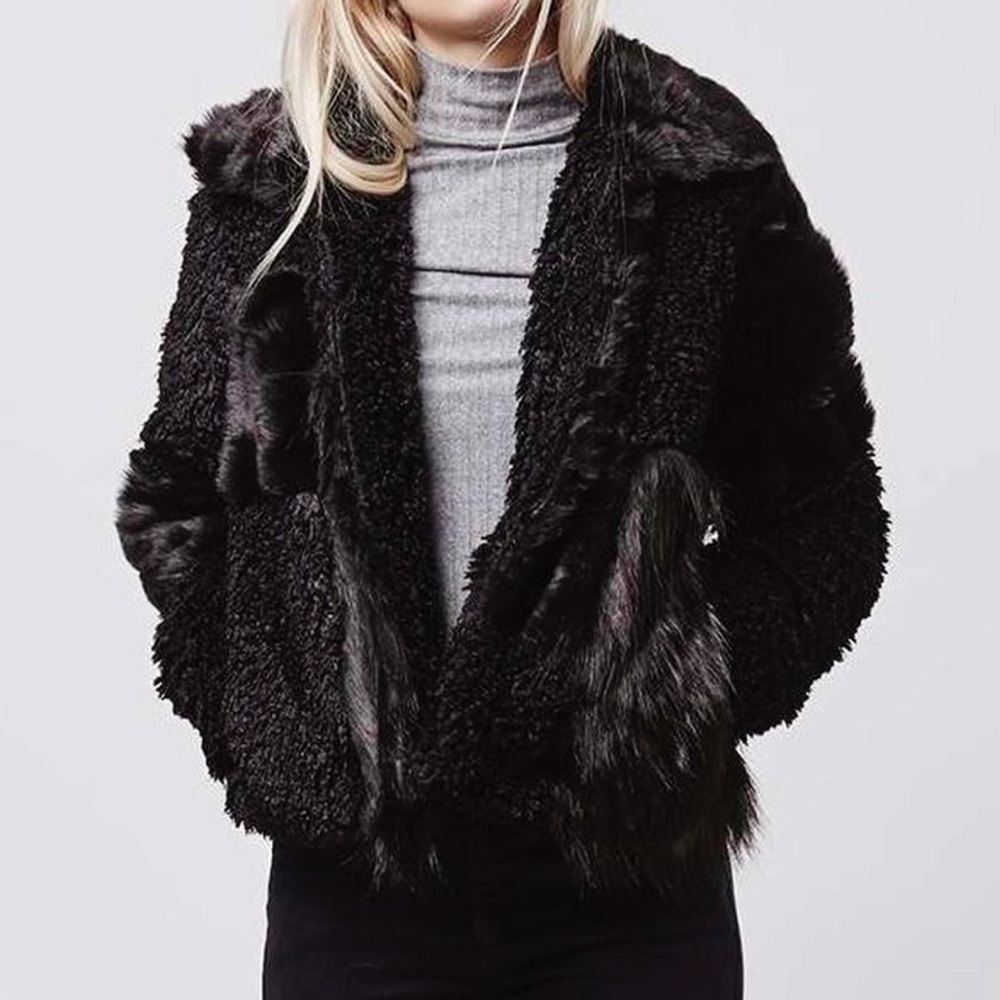 Topshop Black Faux Fur Patchwork Jacket Size XS / 0